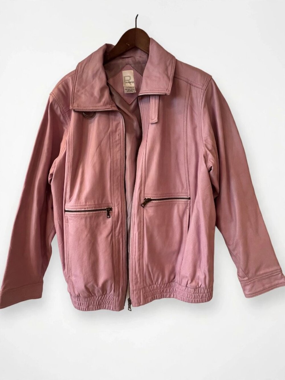 Roaman's Pink Genuine Leather Zip Bomber Jacket 22W